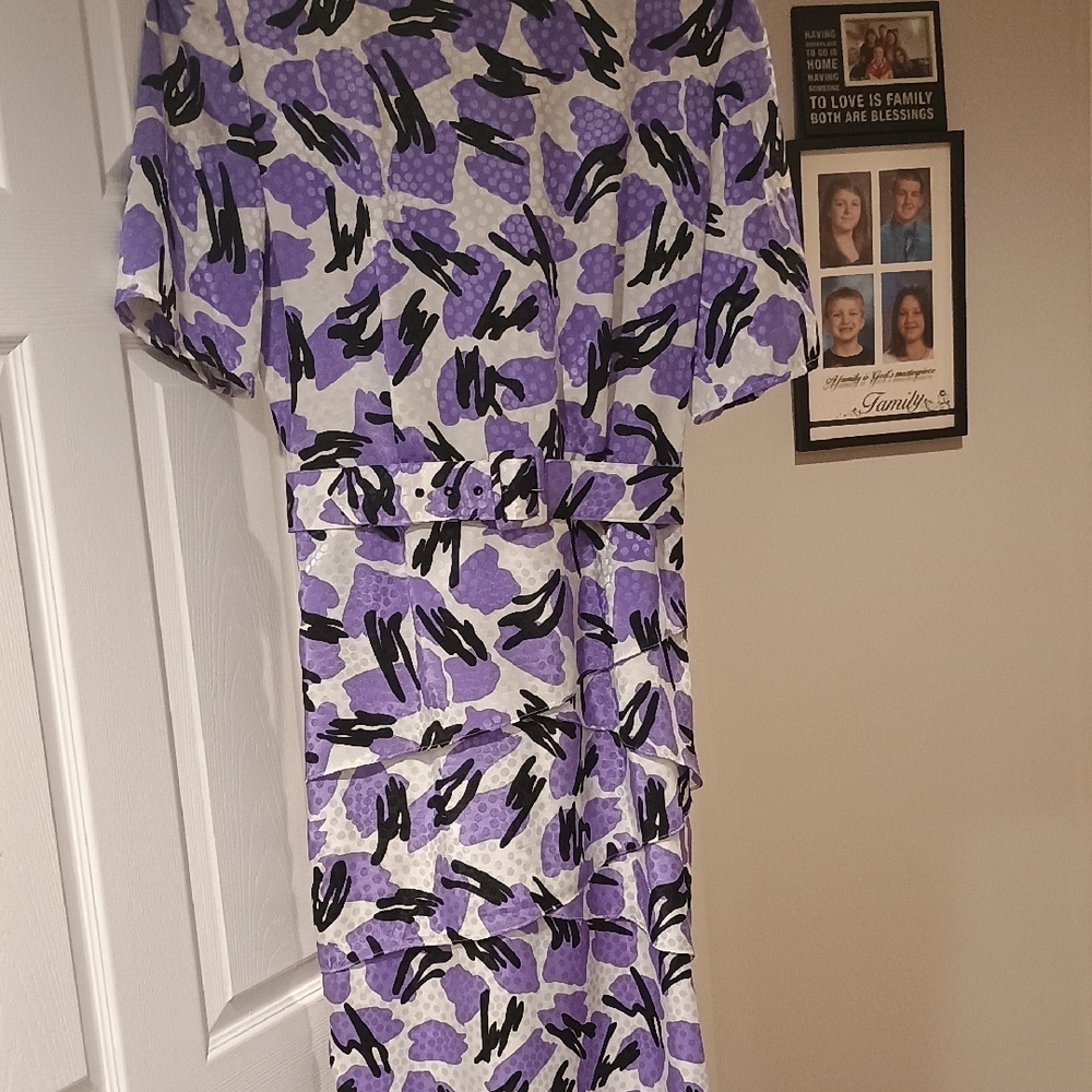 Perceptions Purple And Black Patterned Midi Dress - image 4
